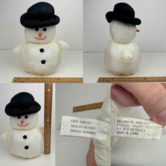 Vtg 90s Snowman Stuffed Plush Soft Puffy Nylon Material Holiday Christmas Winter - Picture 3 of 11